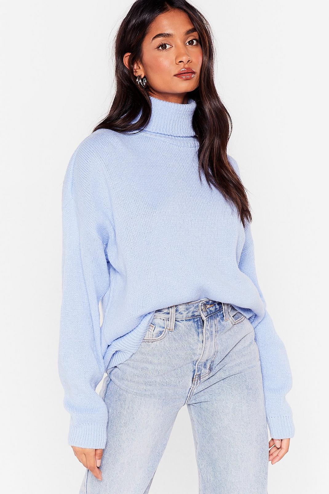 Light blue Slouchy Knitted Turtleneck Sweater image number 1