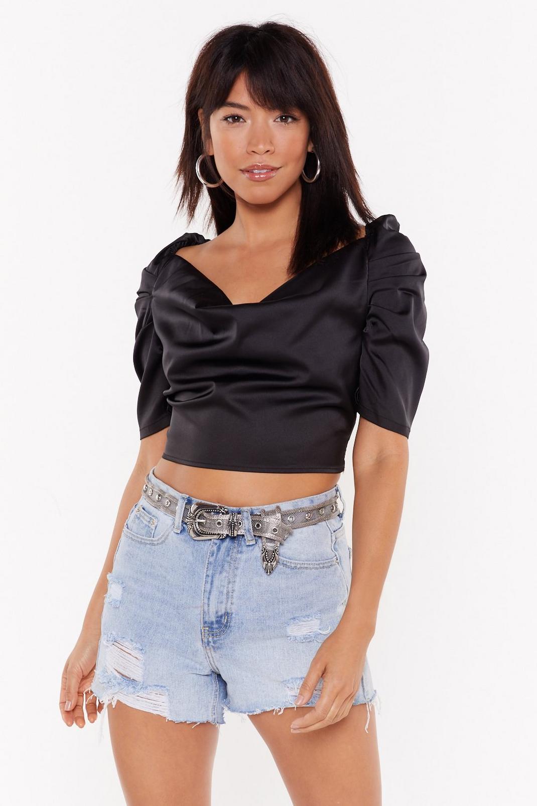 That's Just Cowl It is Puff Sleeve Crop Top image number 1