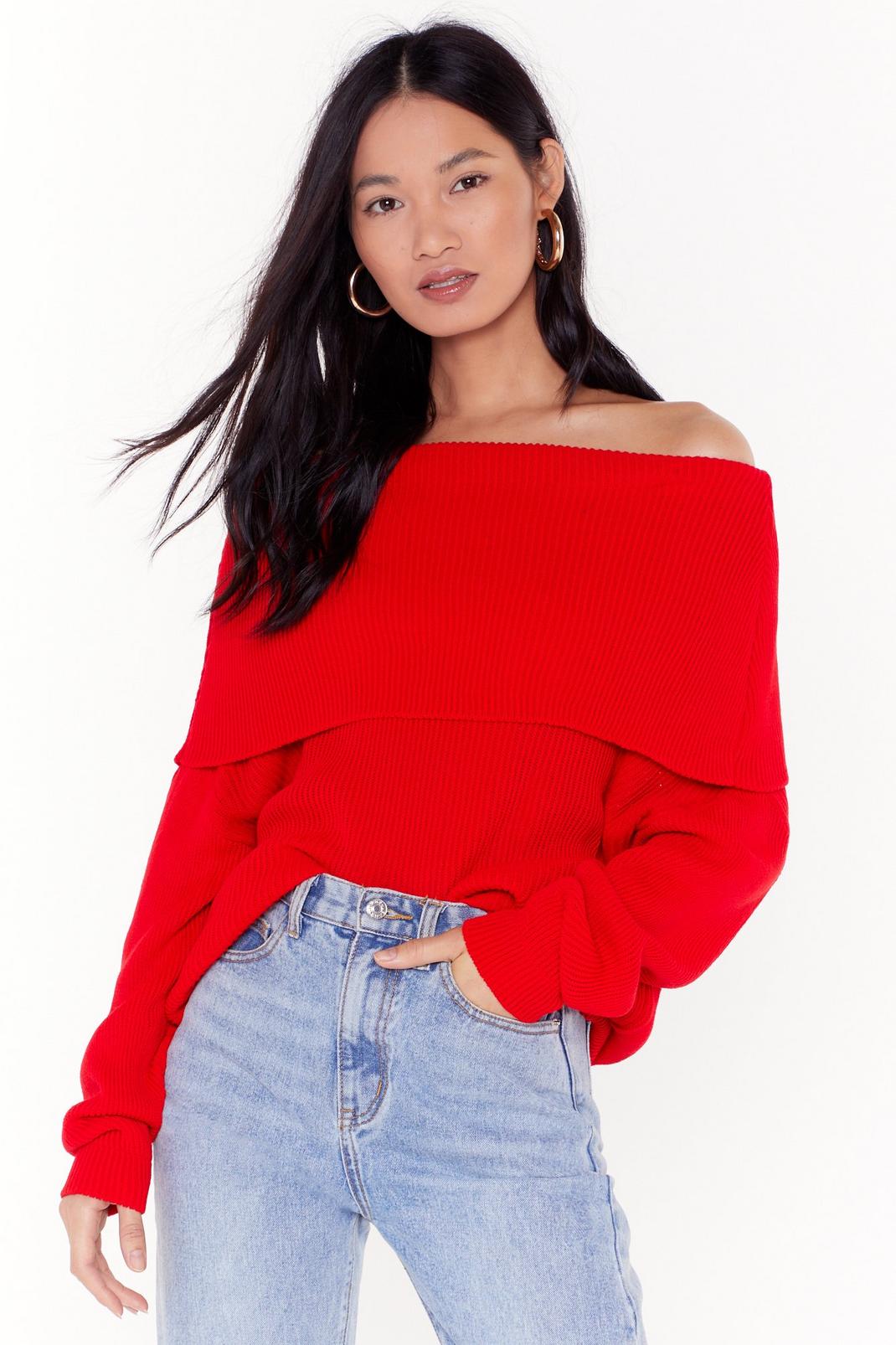 Call Knit Off-the-Shoulder Ribbed Sweater image number 1