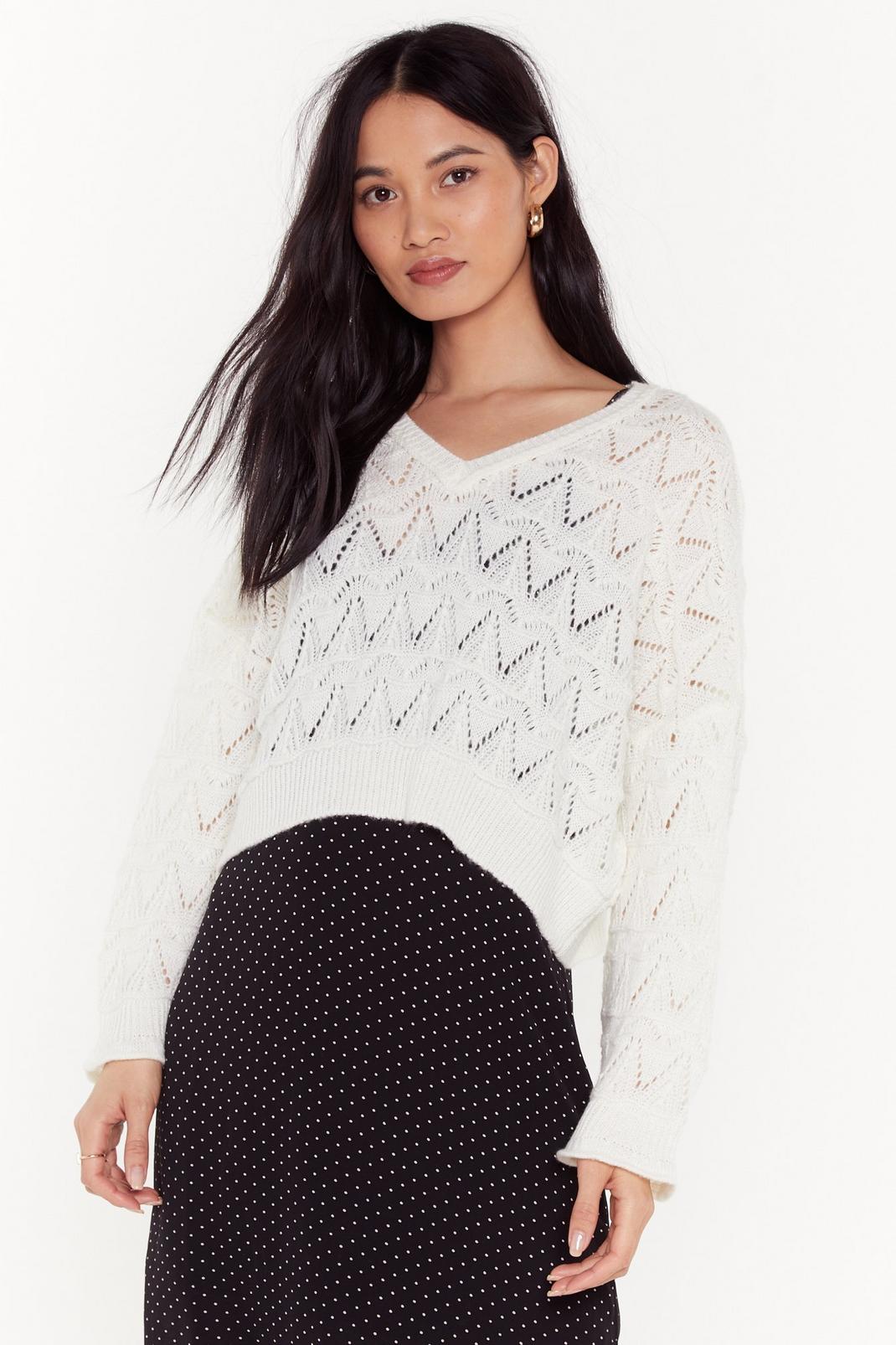 You Didn't V Knit Coming Pointelle Cropped Jumper image number 1