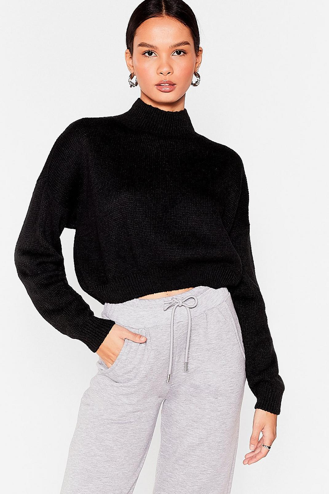 Black In Our Comfort Zone High Neck Knit Sweater image number 1
