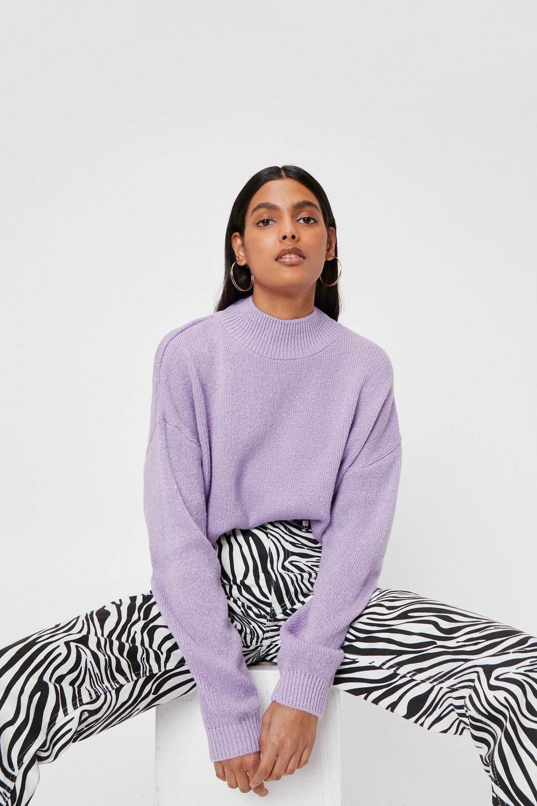 Lilac Comfy High Neck Knit Sweater image number 1