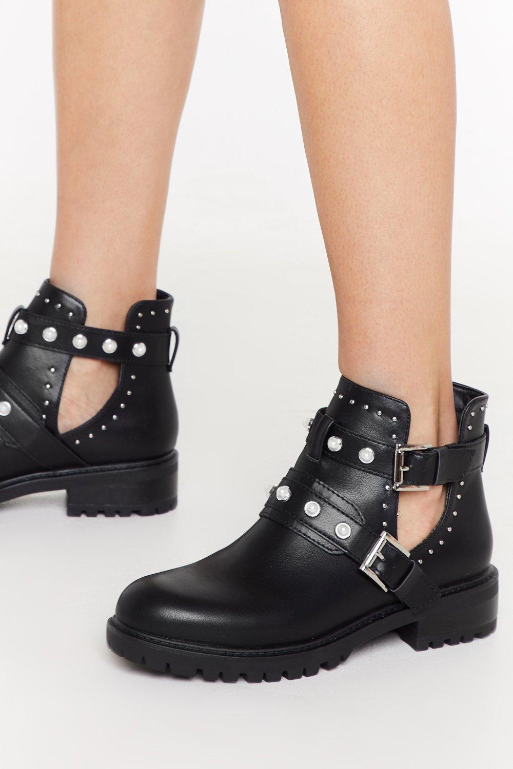 pearl studded biker boots