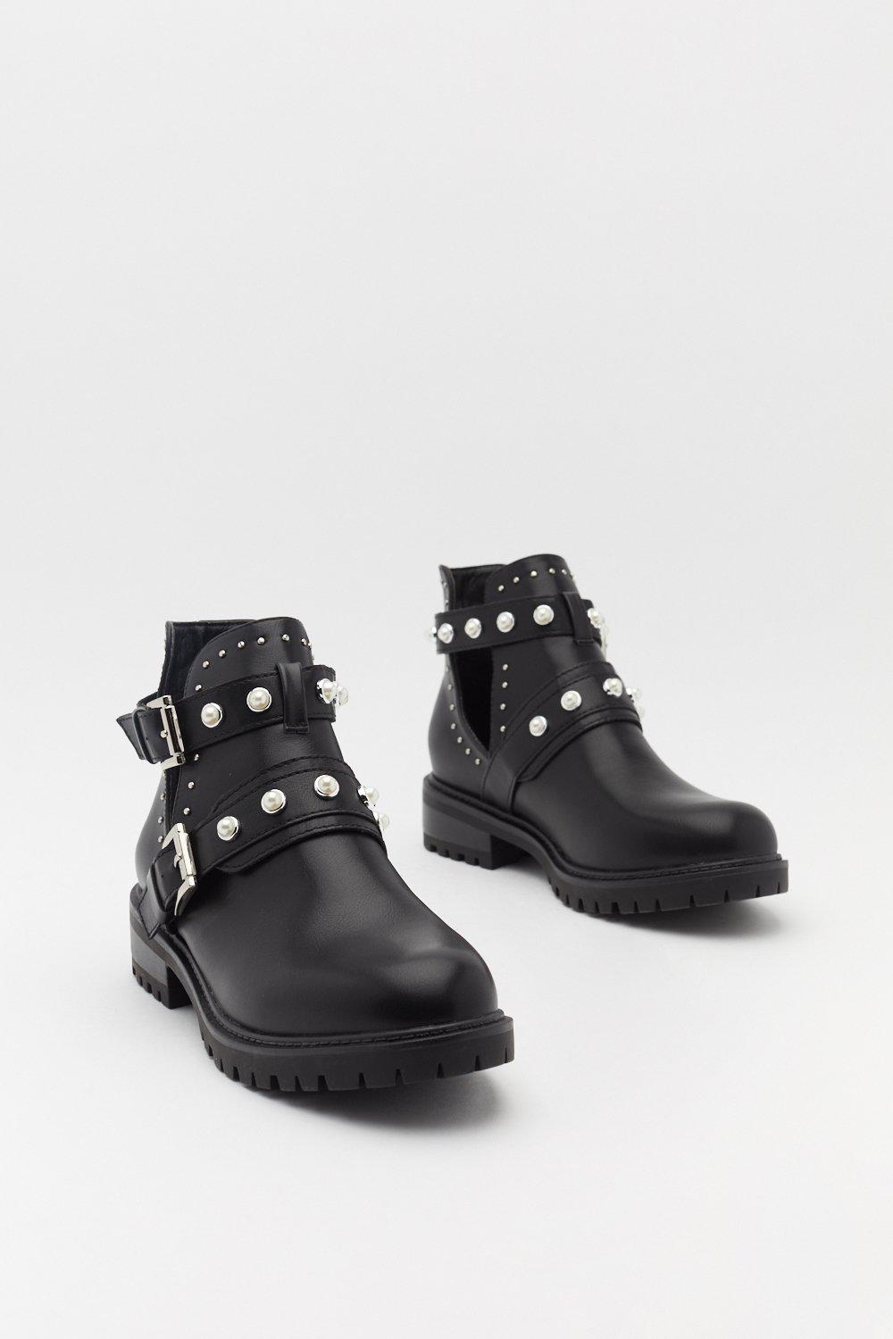 Pearl studded hotsell biker boots