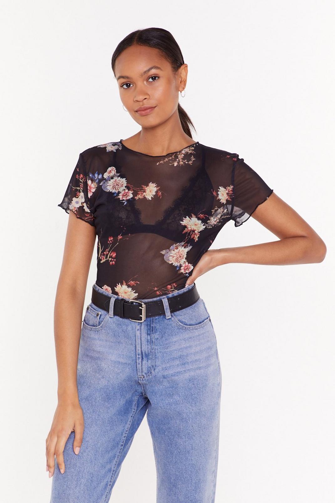Mesh You Can Floral Sheer Top image number 1