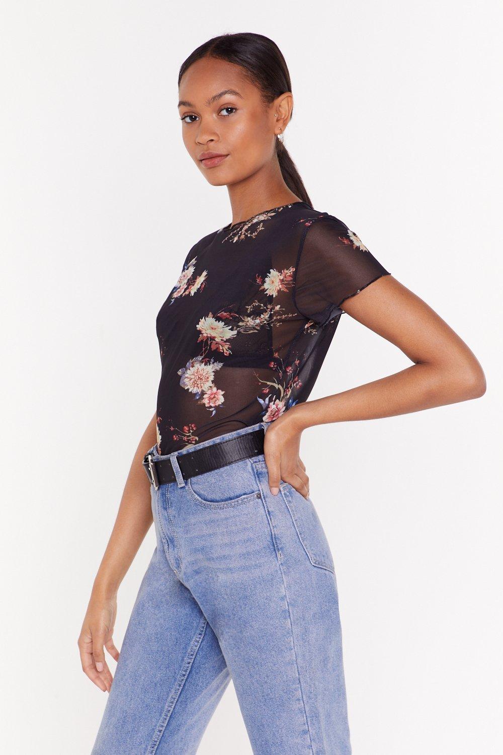 Mesh shirt outlet with flowers