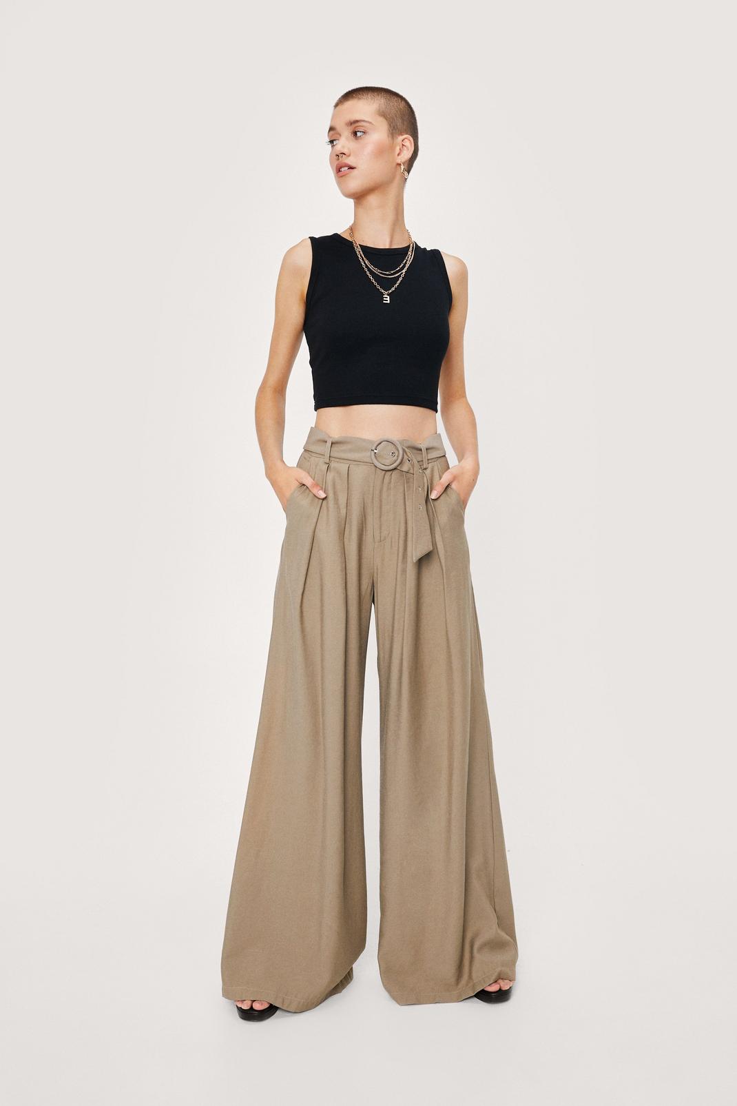 Ecru Business As Usual Wide-Leg Belted Pants image number 1