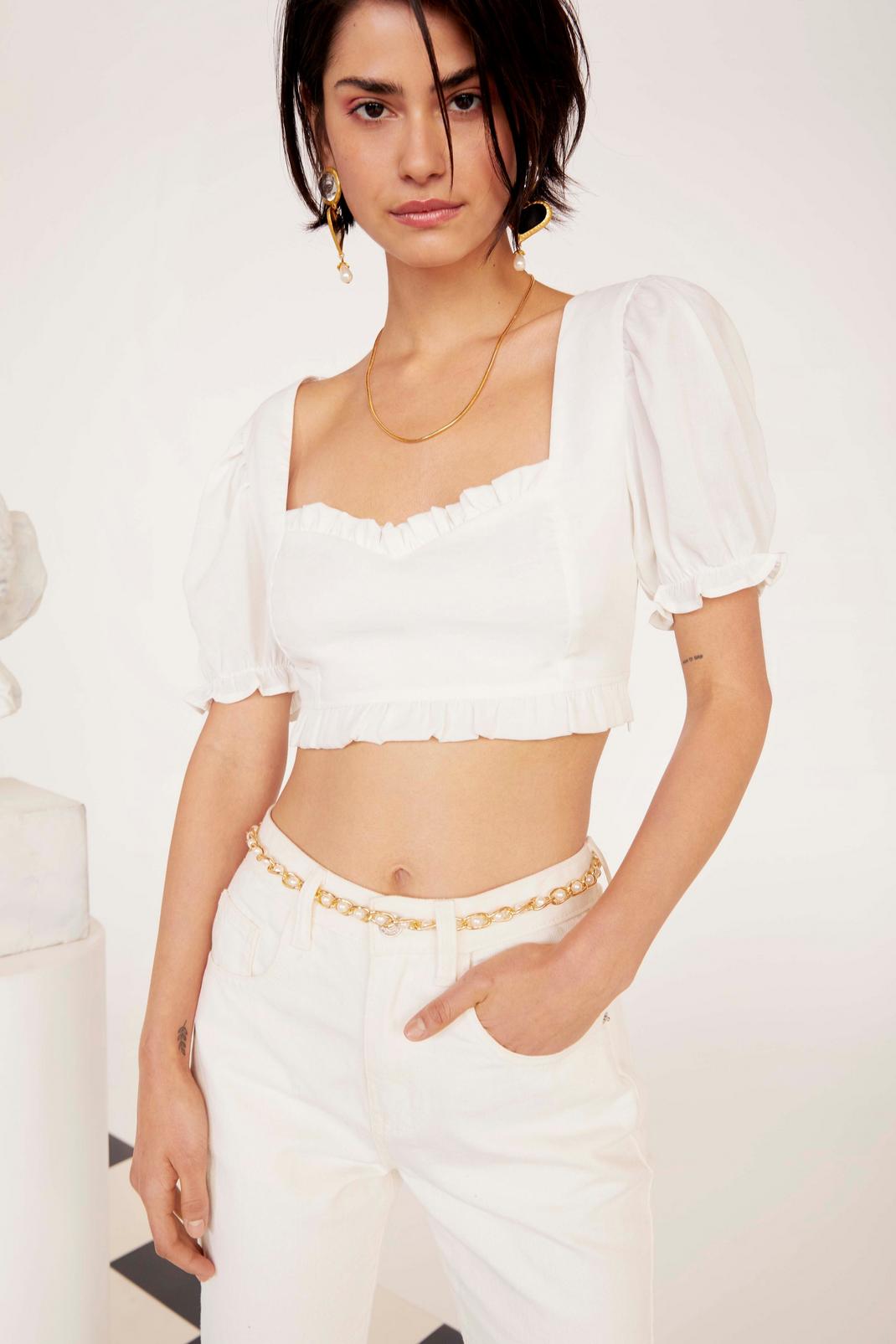White Cup Nothing Linen Crop Top image number 1