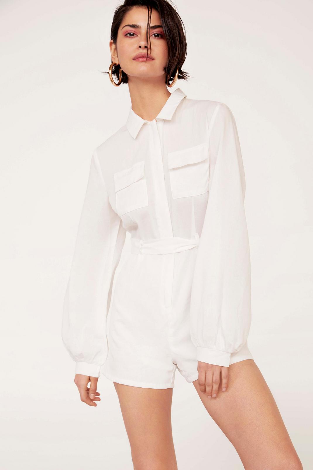 White Only Love Can Shirt Like This Linen Collared Romper image number 1