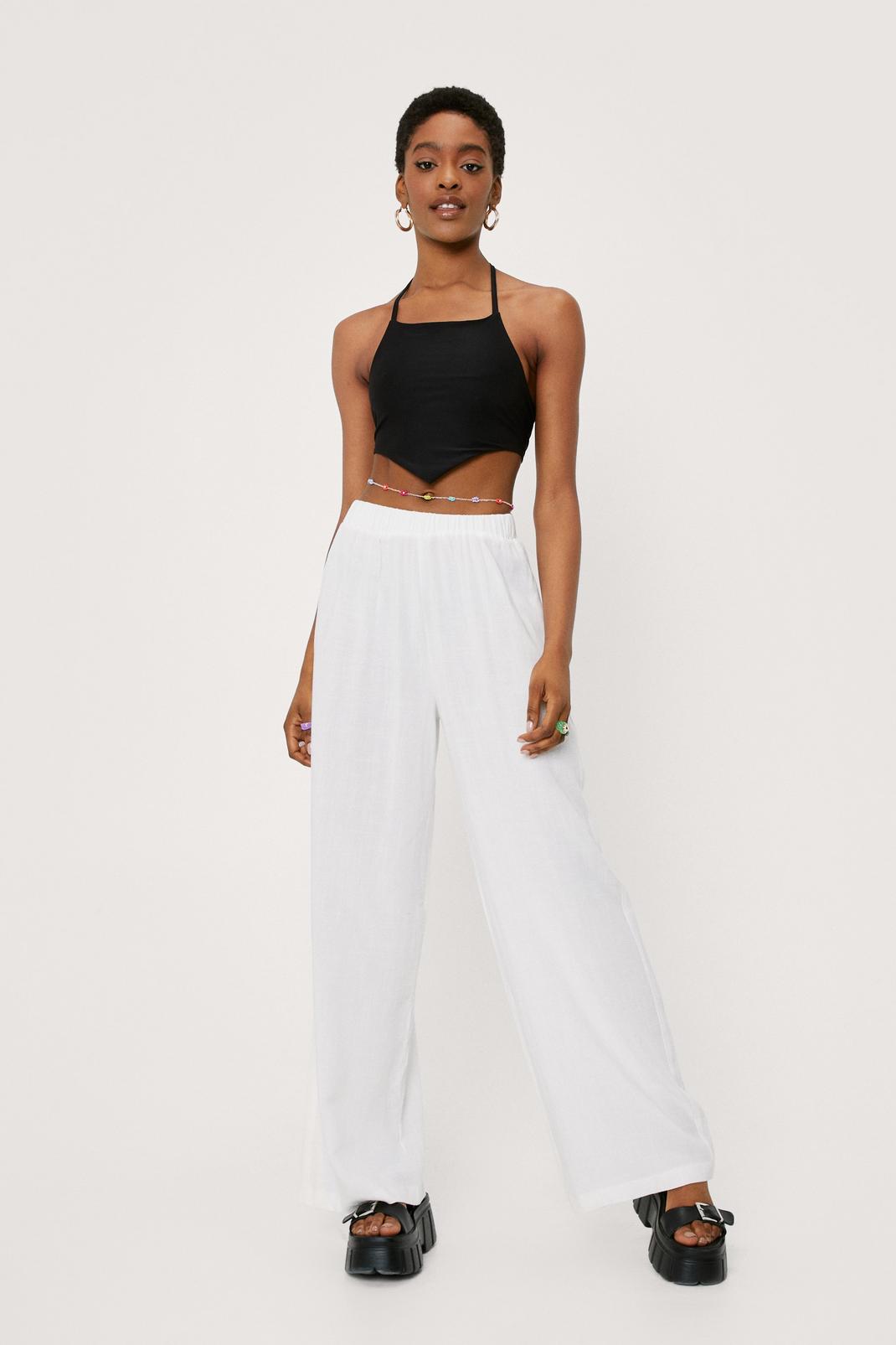 White Linen Wide Leg Trousers image number 1