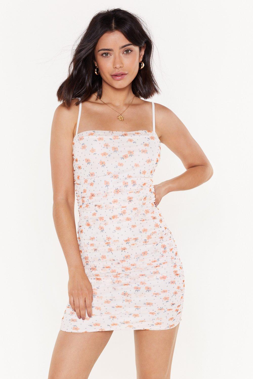 white floral mesh dress