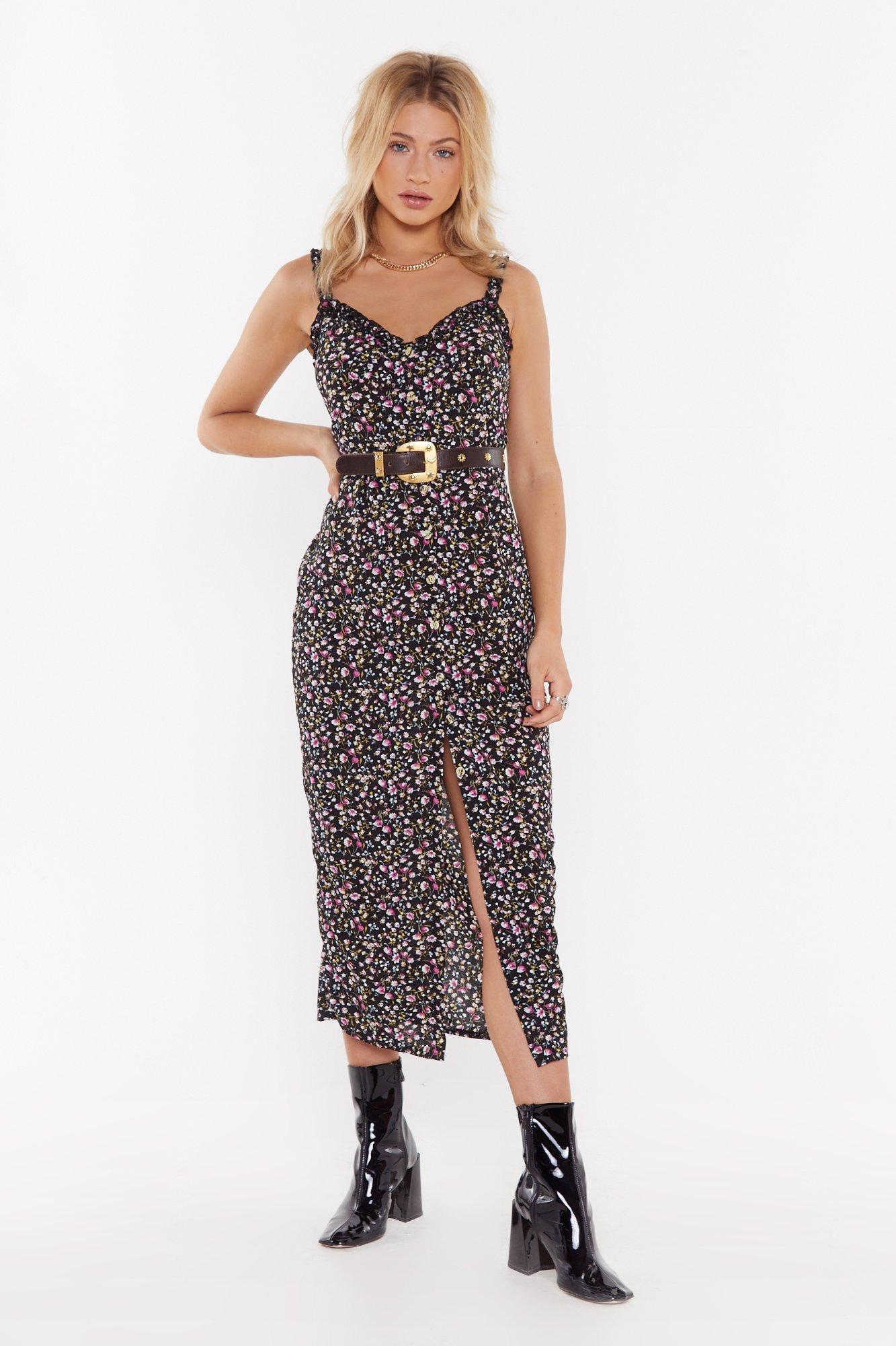 floral button midi dress