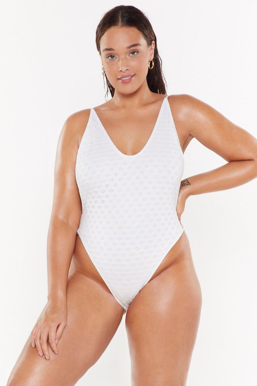 Nasty Gal Alina Broderie Plus High-Leg Swimsuit image number 1