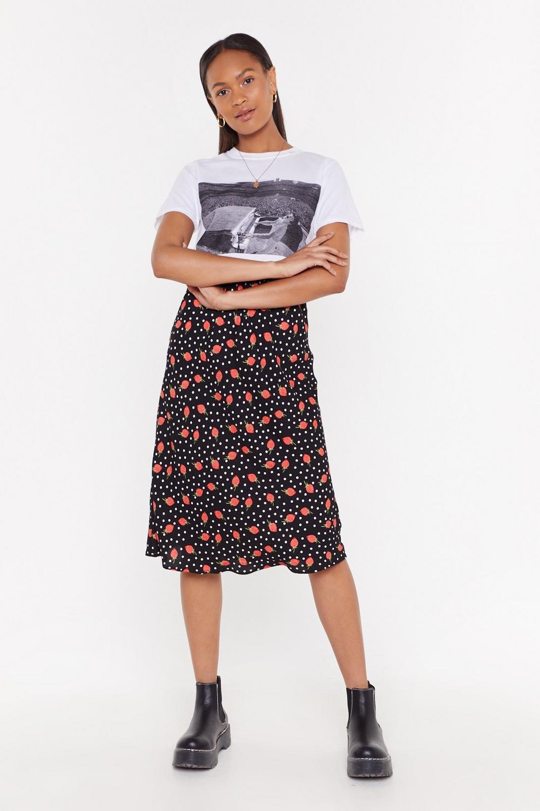 Strwaberry Polka Dot Bias Cut Midi Skirt image number 1