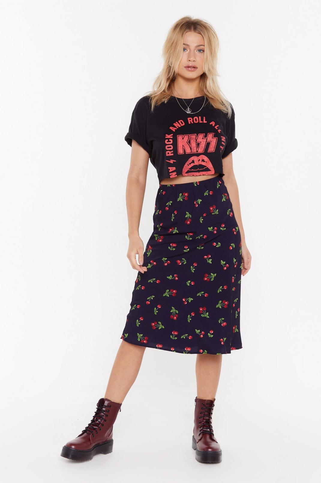 MS Cherry Print Bias Cut Midi Skirt image number 1