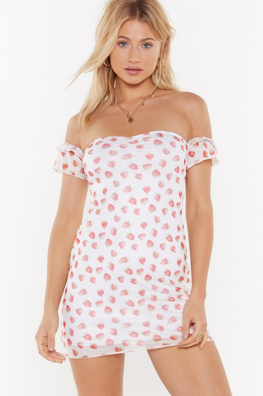 Like You Strawberry Much Off-the-Shoulder Mini Dress image number 1