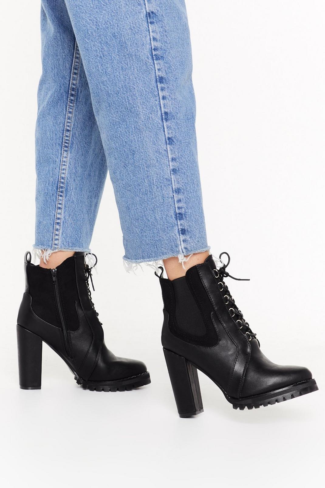 Lace Up Cleated Chelsea Heeled Boot image number 1