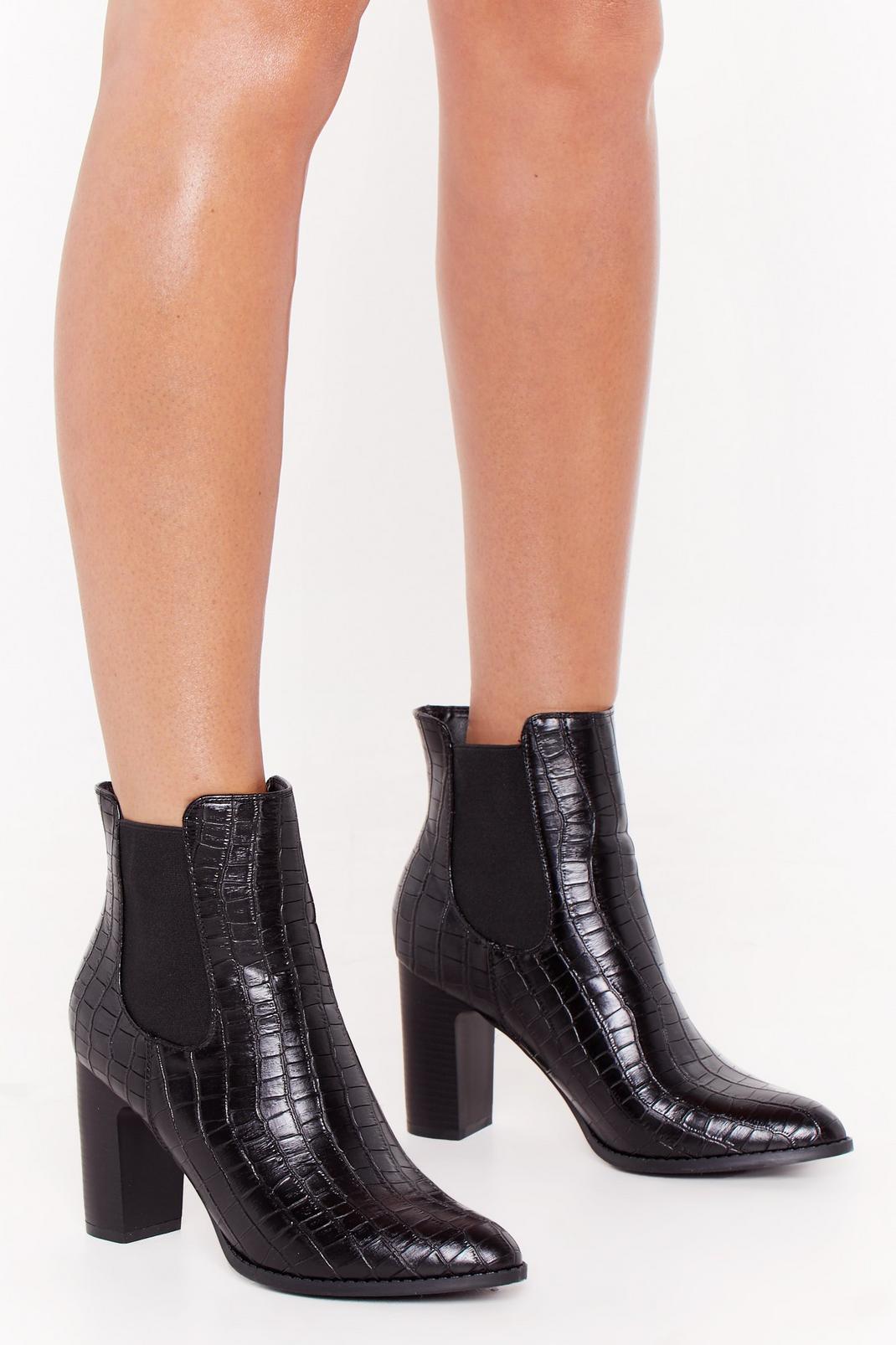 Snap Out of It Faux Leather Croc Boots image number 1