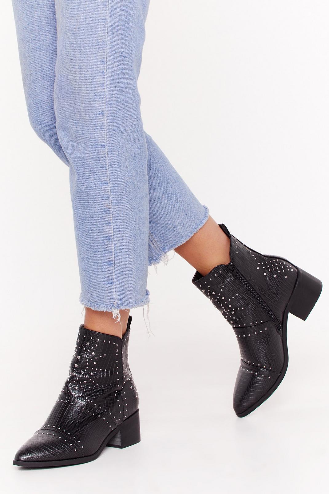 Forever Misunder-stud Faux Leather Ankle Boots image number 1