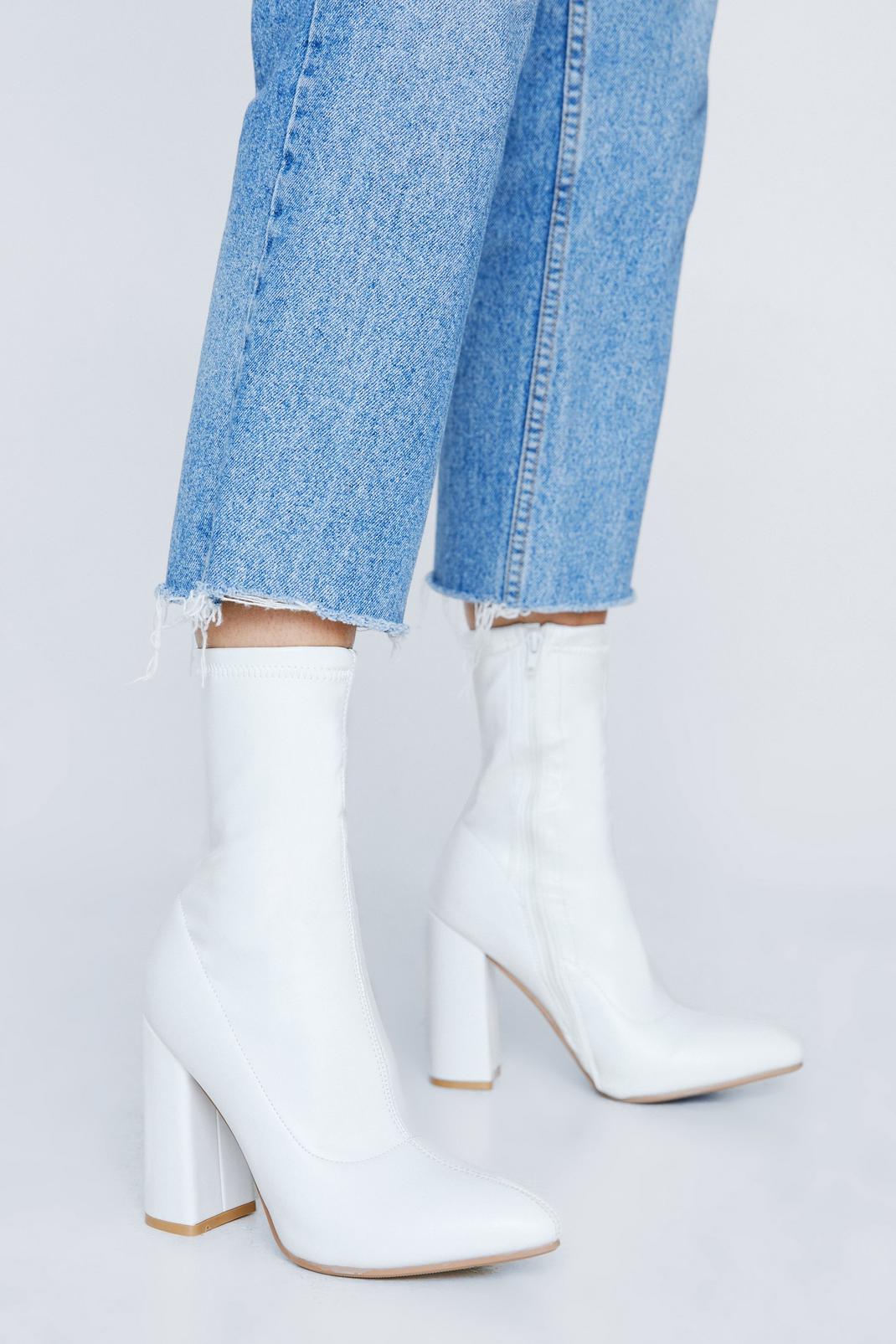 White Pointed Faux Leather Sock Boots image number 1