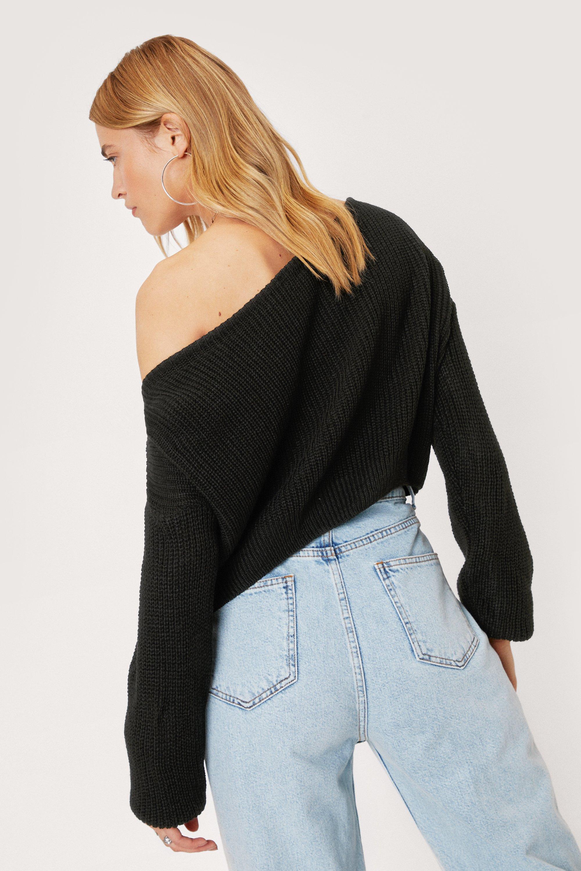 Black off the shoulder best sale knitted jumper