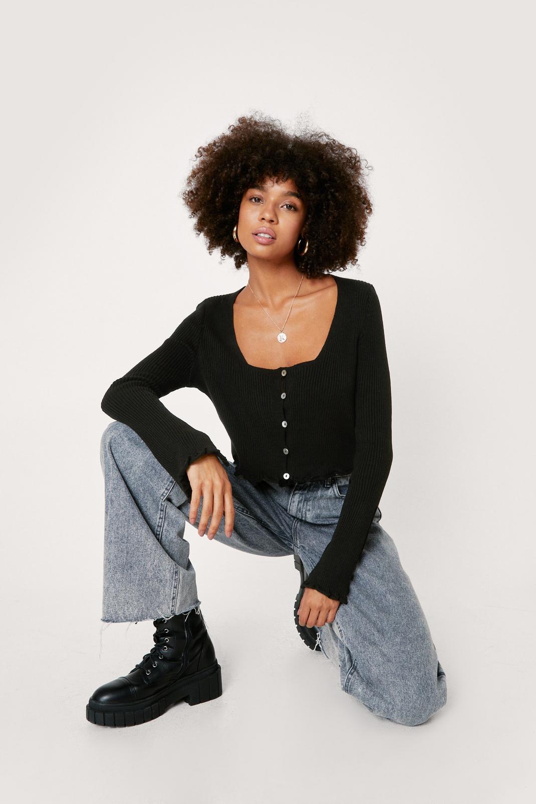 Black License to Chill Ribbed Button-Down Cardigan image number 1