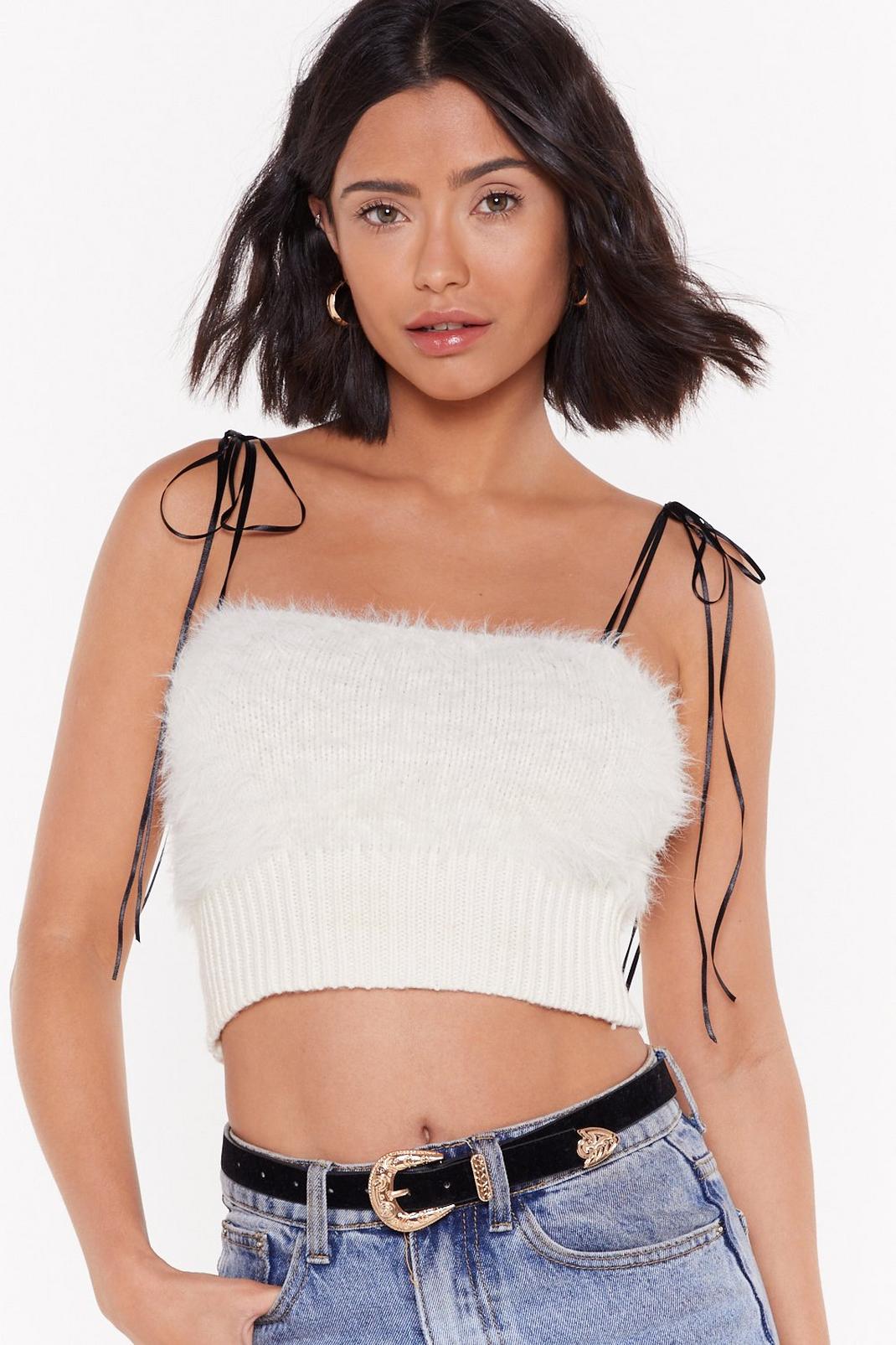 Cream If That's What Knit Takes Fluffy Crop Top image number 1