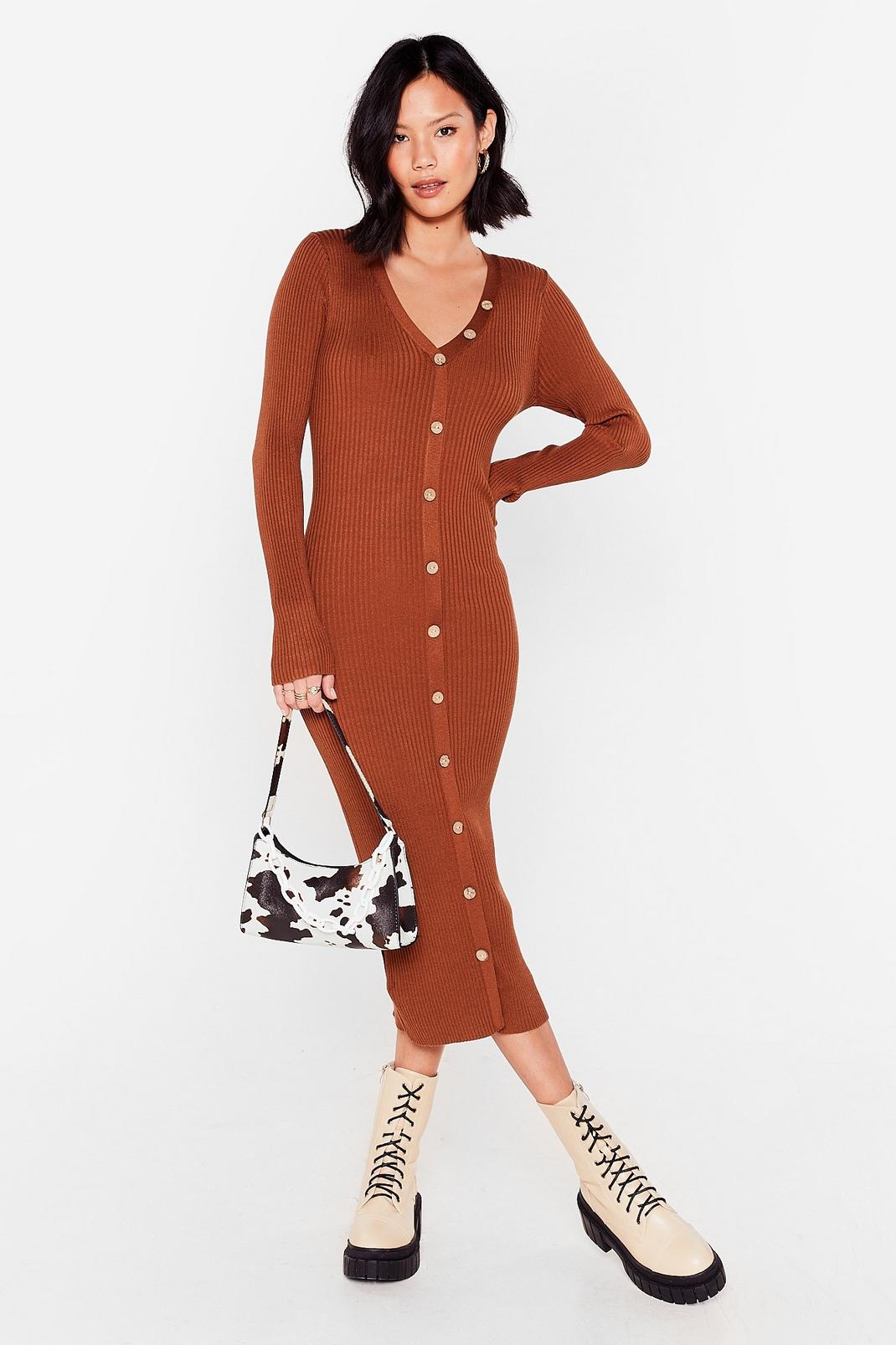 Clay Break It Button-Down Ribbed Midi Dress image number 1