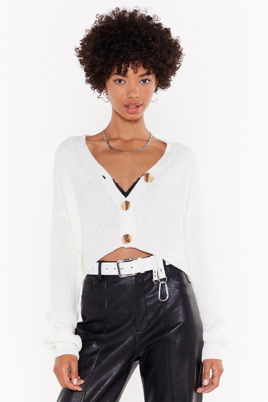 Cream V Neck Button Up Cropped Cardigan image number 1