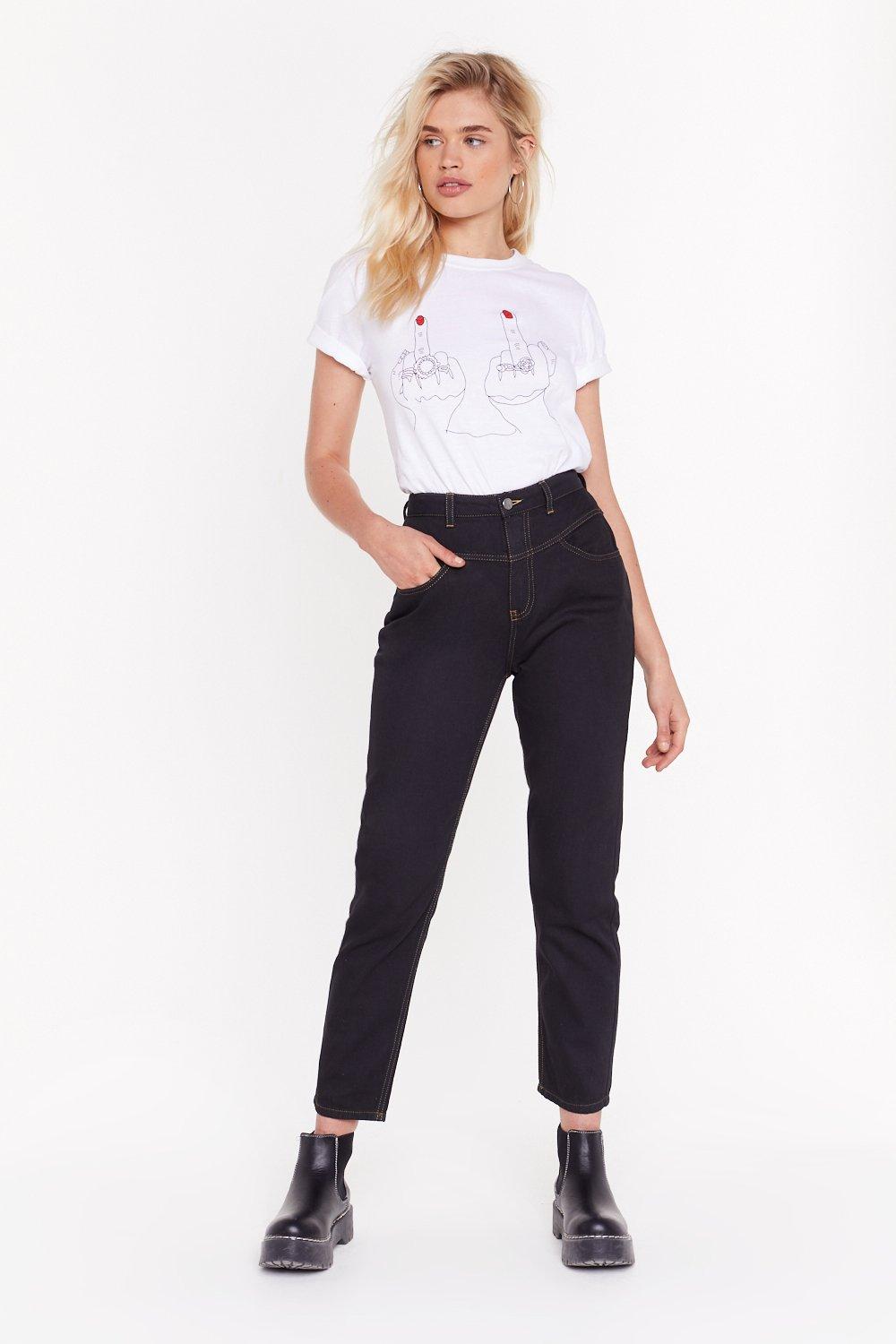 high rise black mom jeans