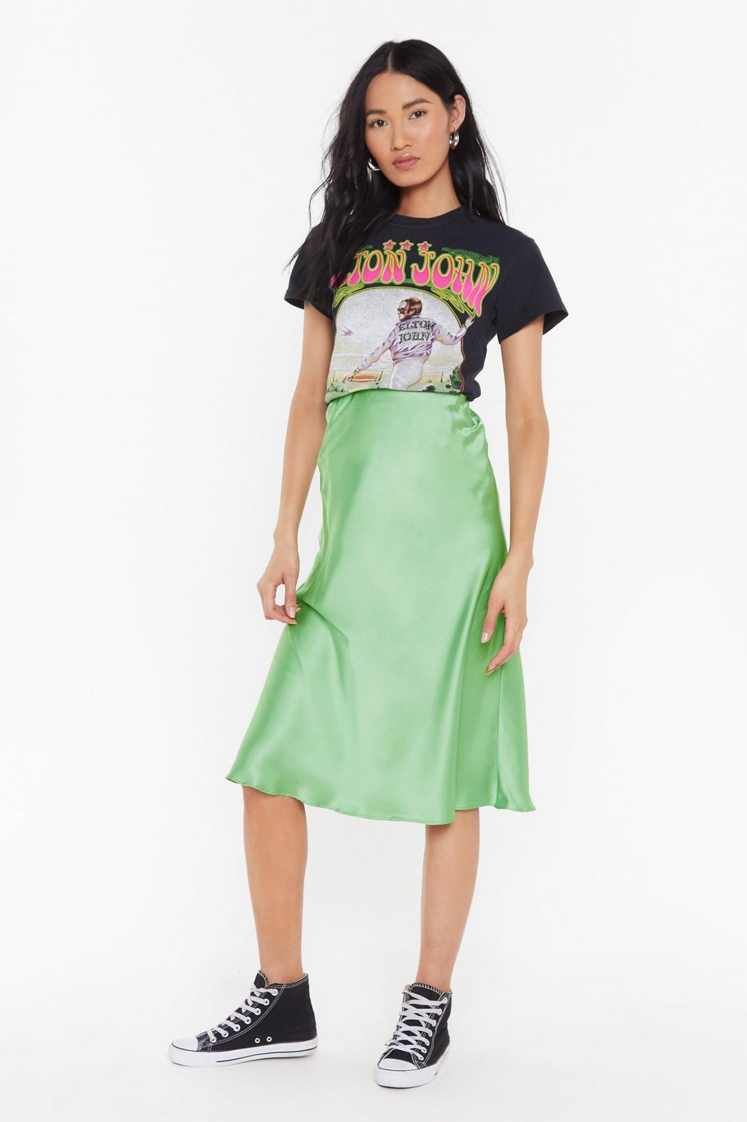 Apple green Silky Satin Midi Skirt image number 1