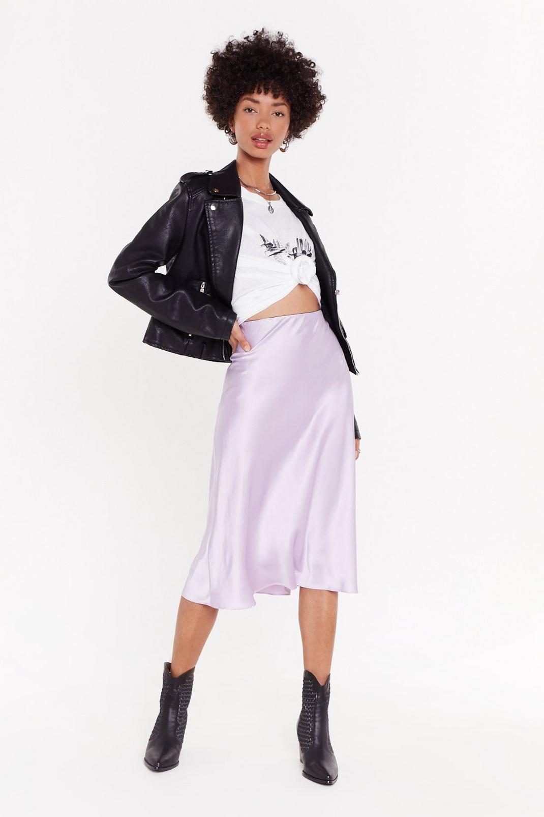 Mauve Silky Satin Midi Skirt image number 1