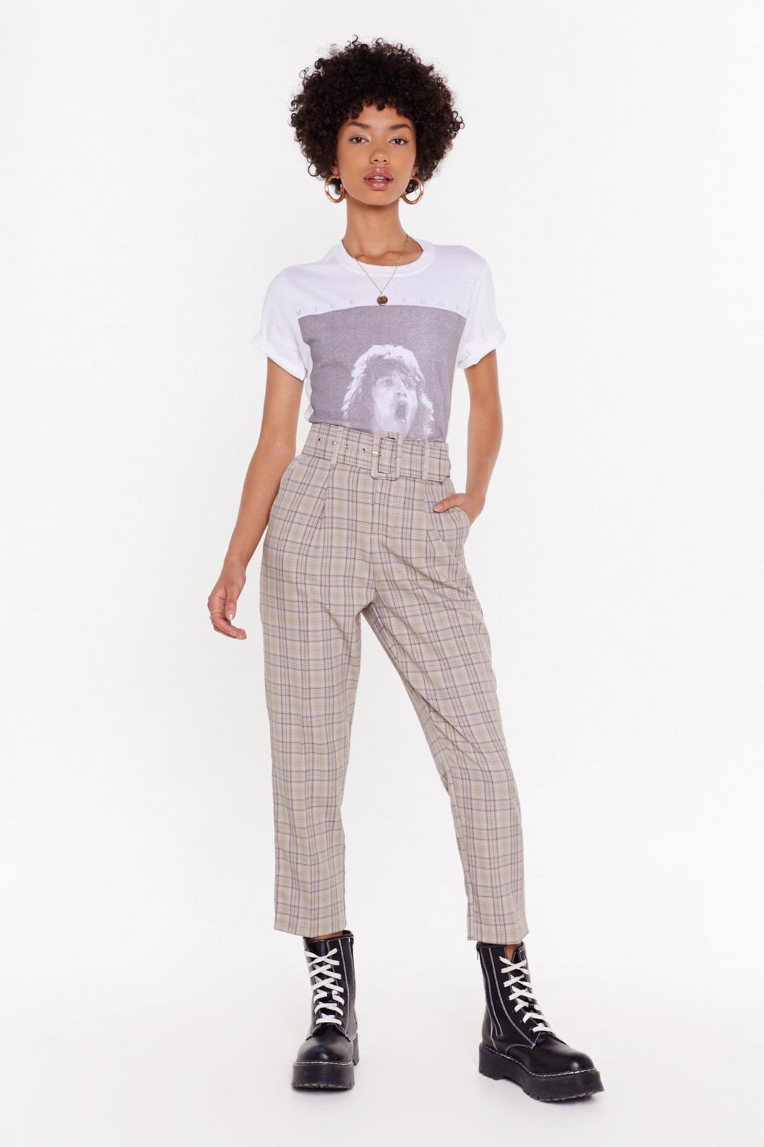 Check 'Em Out High-Waisted Belted Pants image number 1