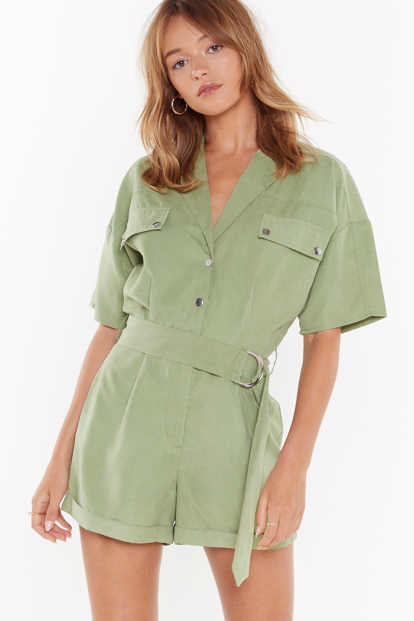 green utility romper