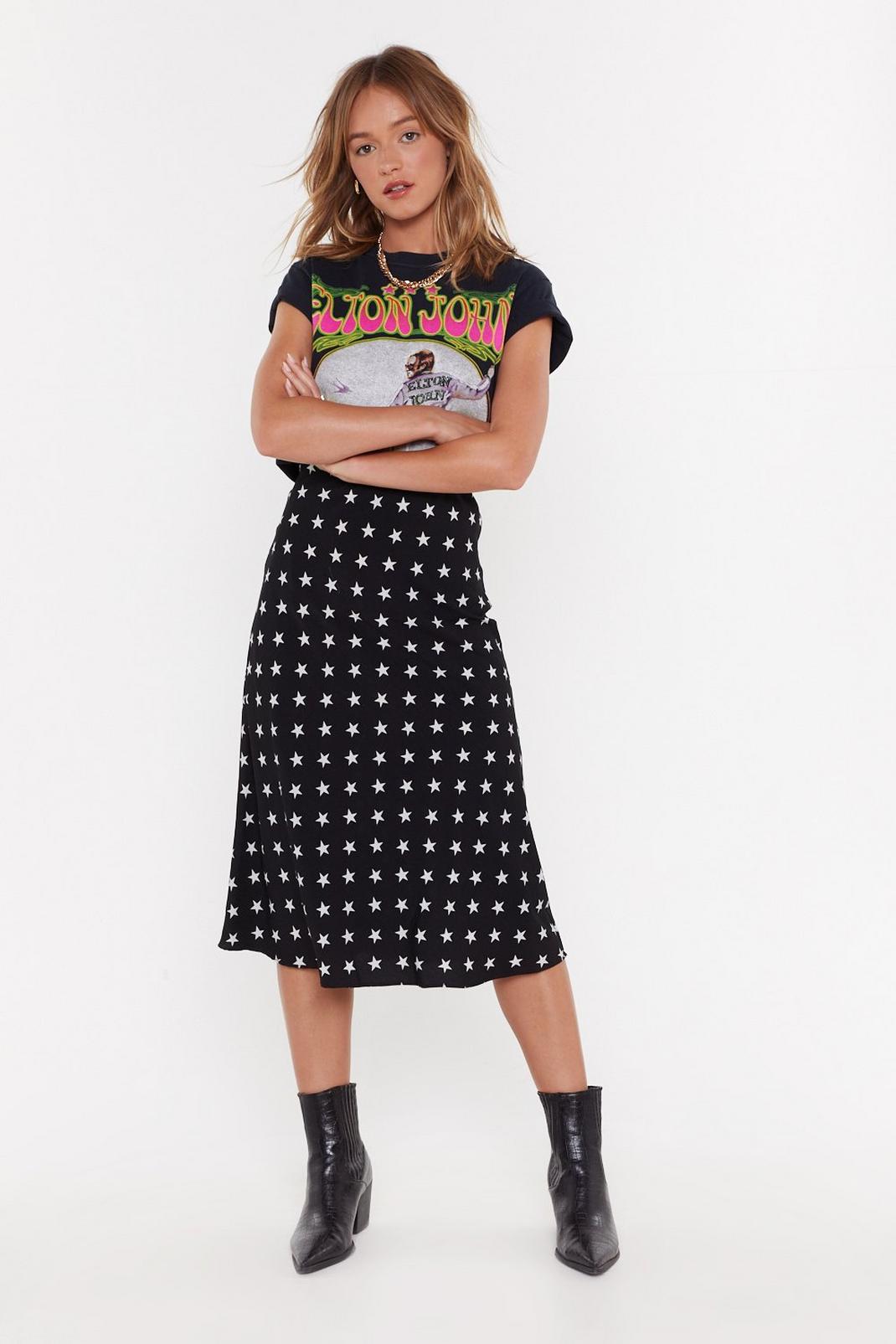 Star Print Bias Cut Midi Skirt image number 1