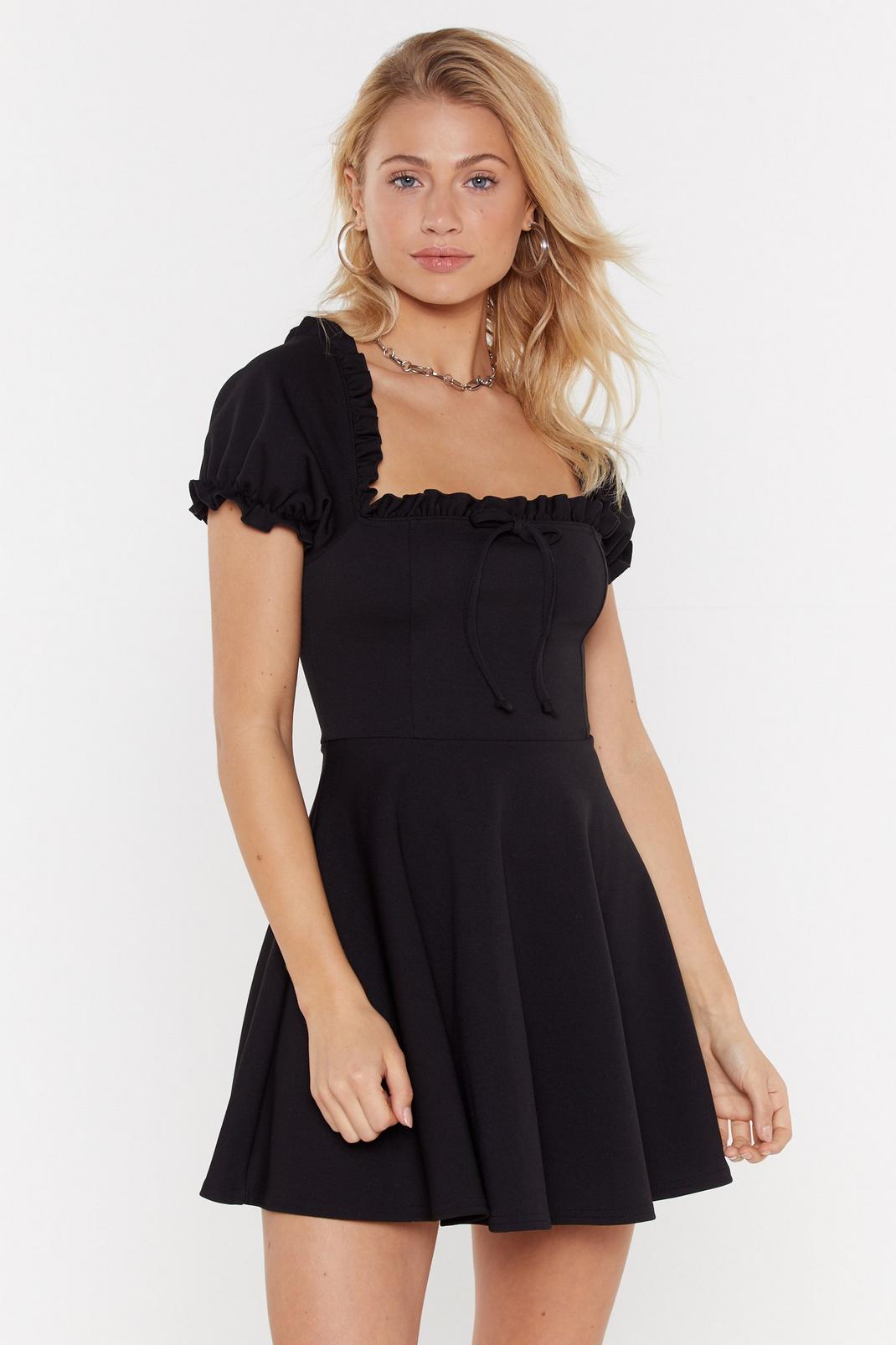Black Puff Sleeve-ing You Behind Square Neck Mini Dress image number 1