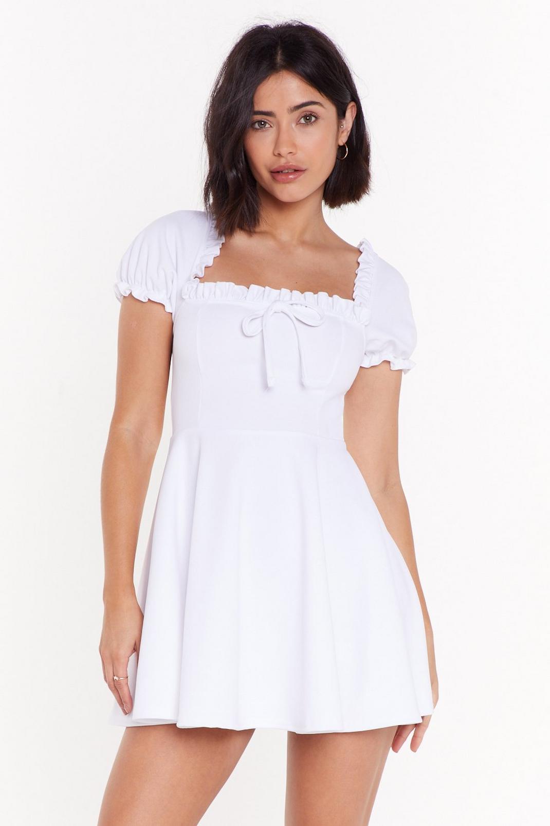 White Puff Sleeve-ing You Behind Square Neck Mini Dress image number 1