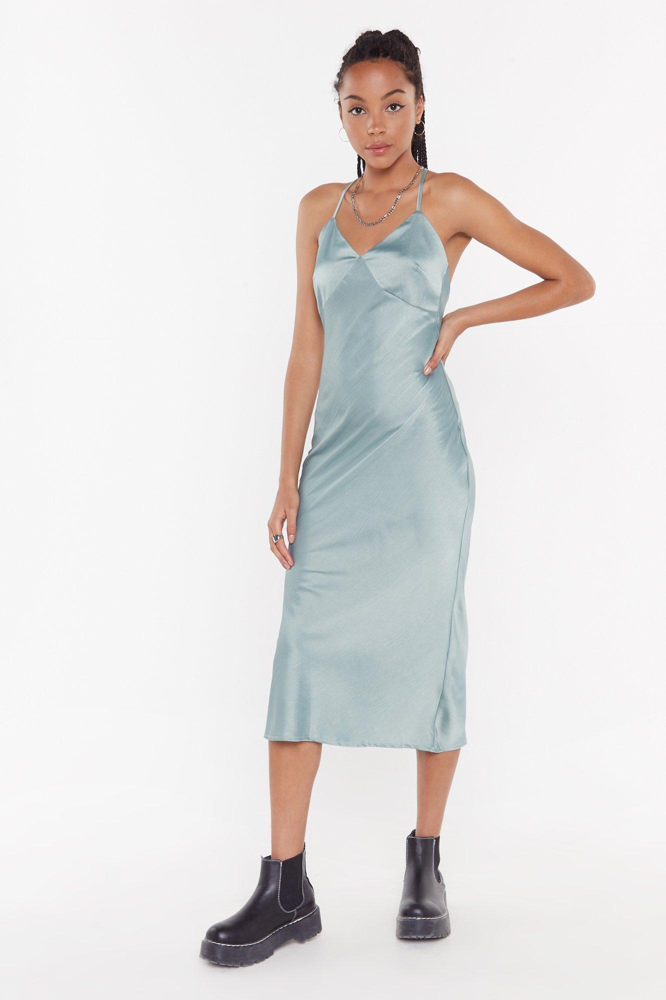 Go With The Low Satin Midi Dress