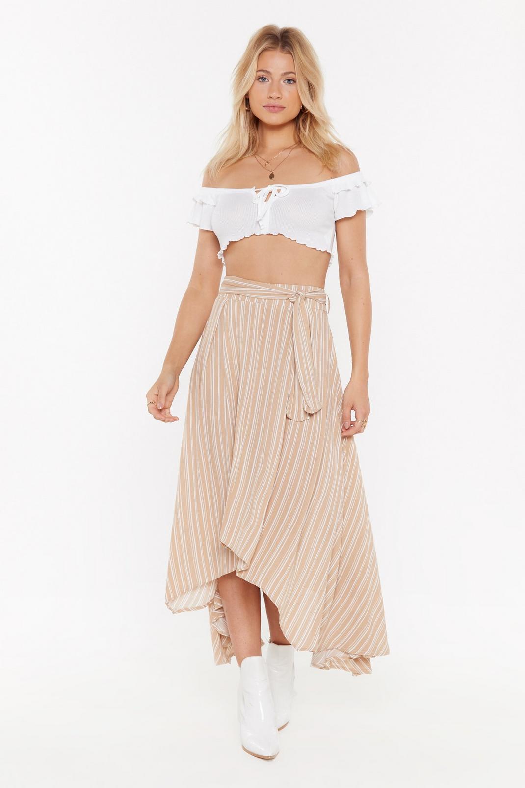Linen Stripe Asymmetric Midi Skirt image number 1