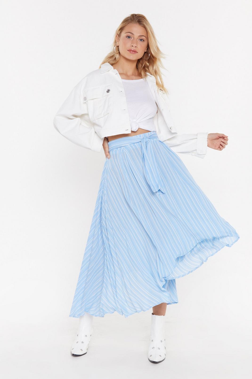 Linen Stripe Asymmetric Midi Skirt image number 1