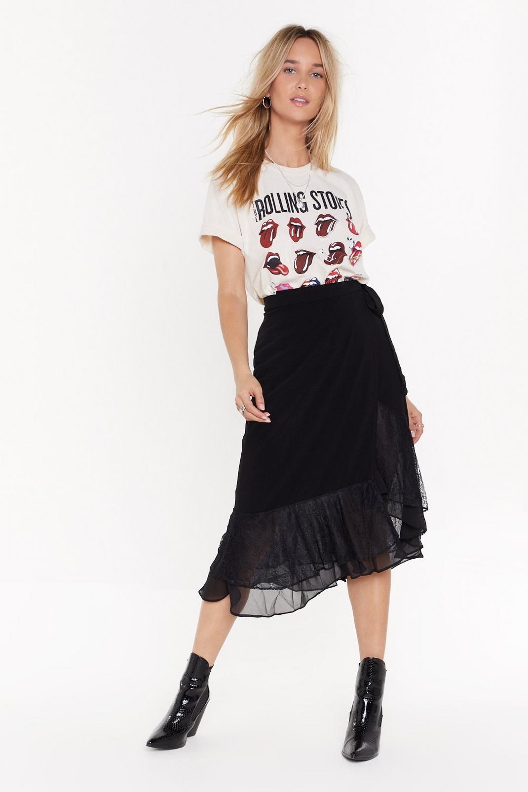 Lace Trim Tie Midi Skirt image number 1