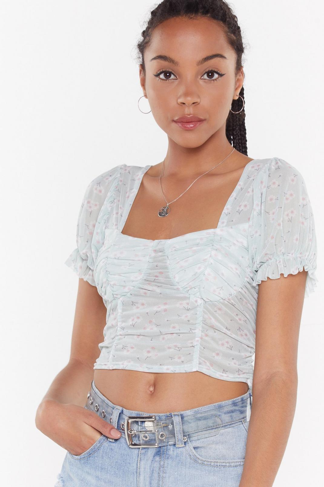 You've Got Me Cupped Floral Mesh Top image number 1