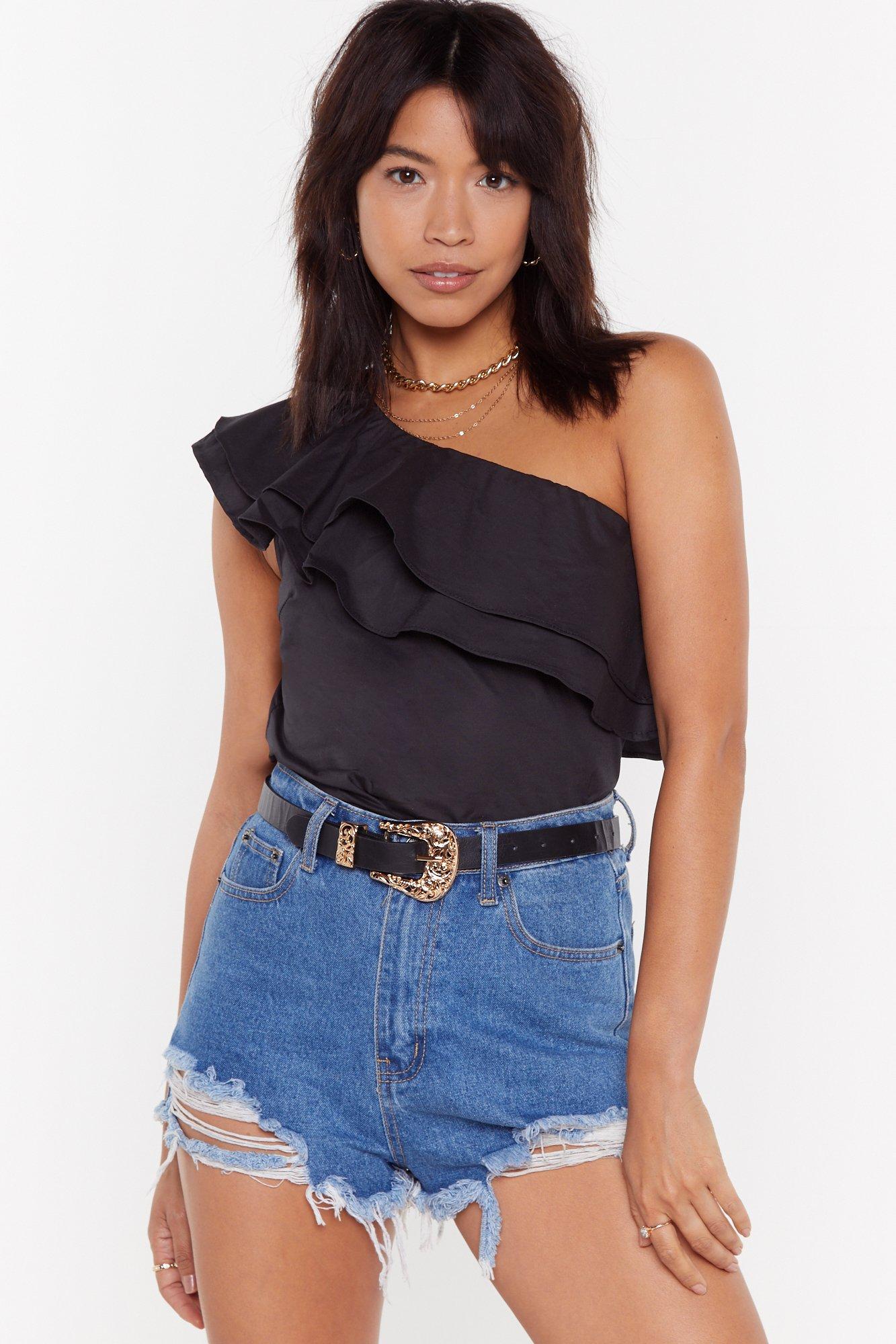 one shoulder ruffle top