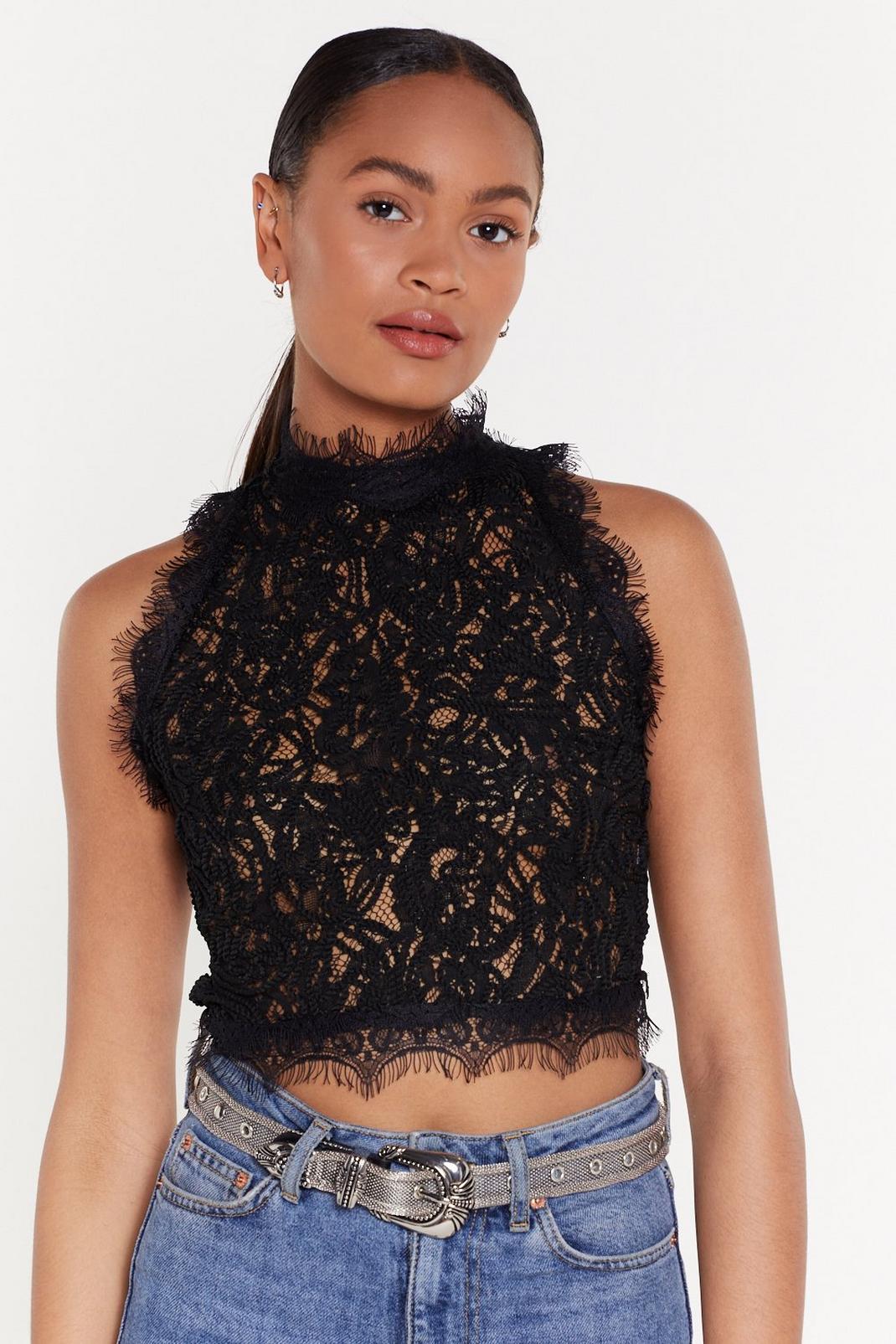 Lace Yourself High Neck Lace Top image number 1