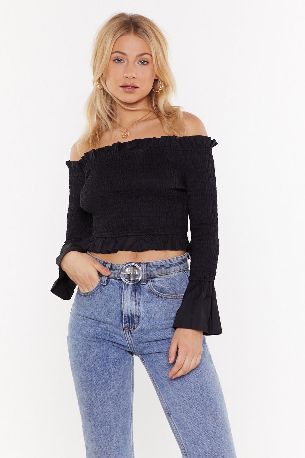 Shirr Here to Party Off-the-Shoulder Top image number 1