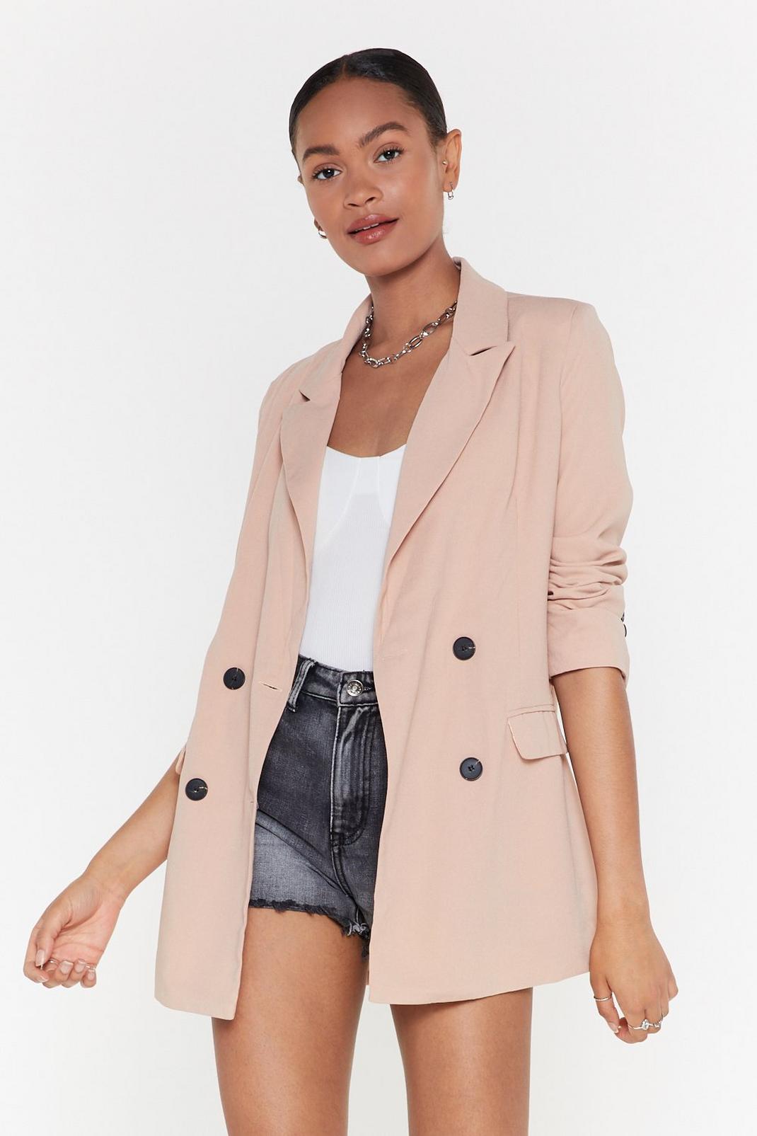 Taupe Double Breasted Oversized Tailored Blazer image number 1