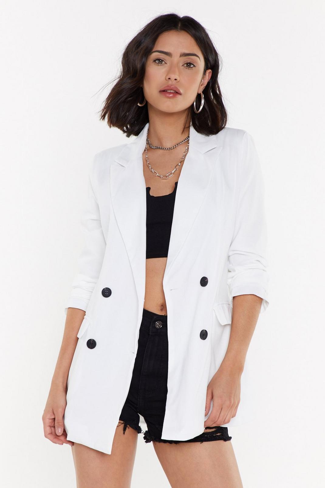 White Double Breasted Oversized Tailored Blazer image number 1