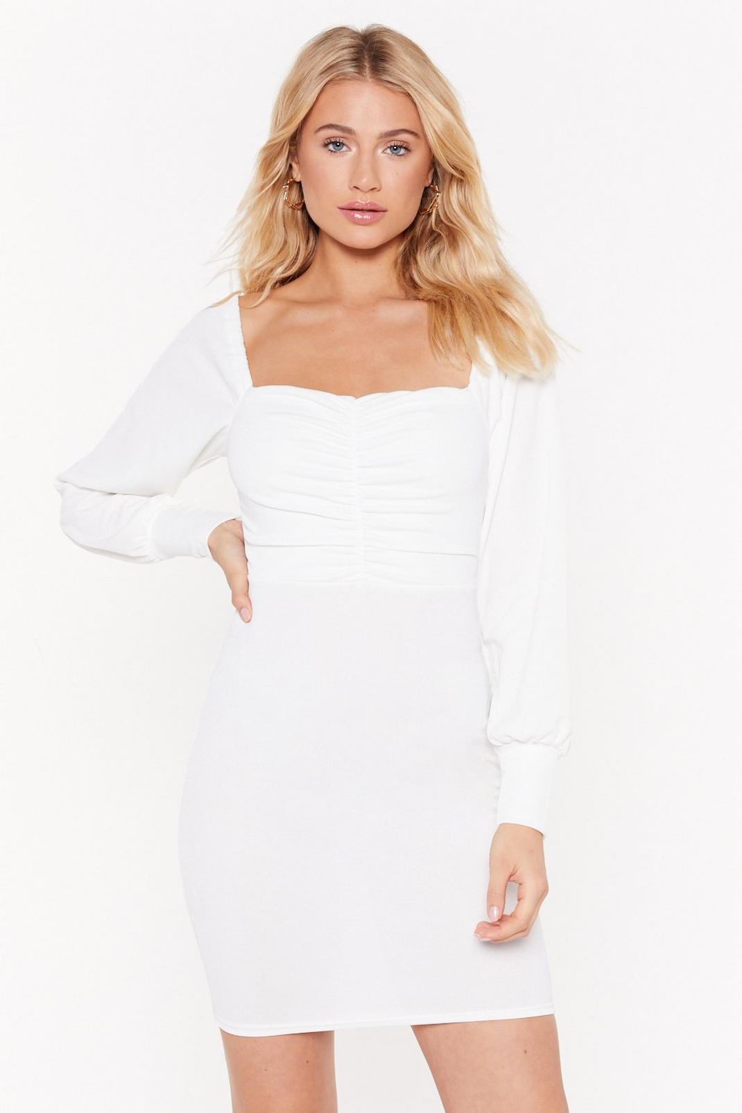 White MS Square Neck Long Sleeve Mini Dress image number 1