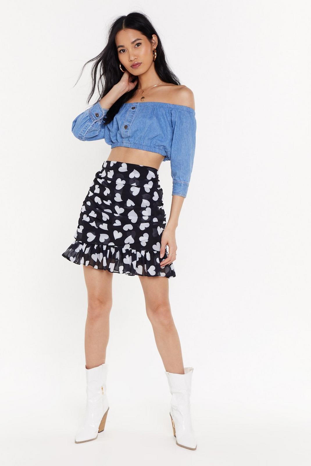 Heart Print Ruched Mini Skirt image number 1