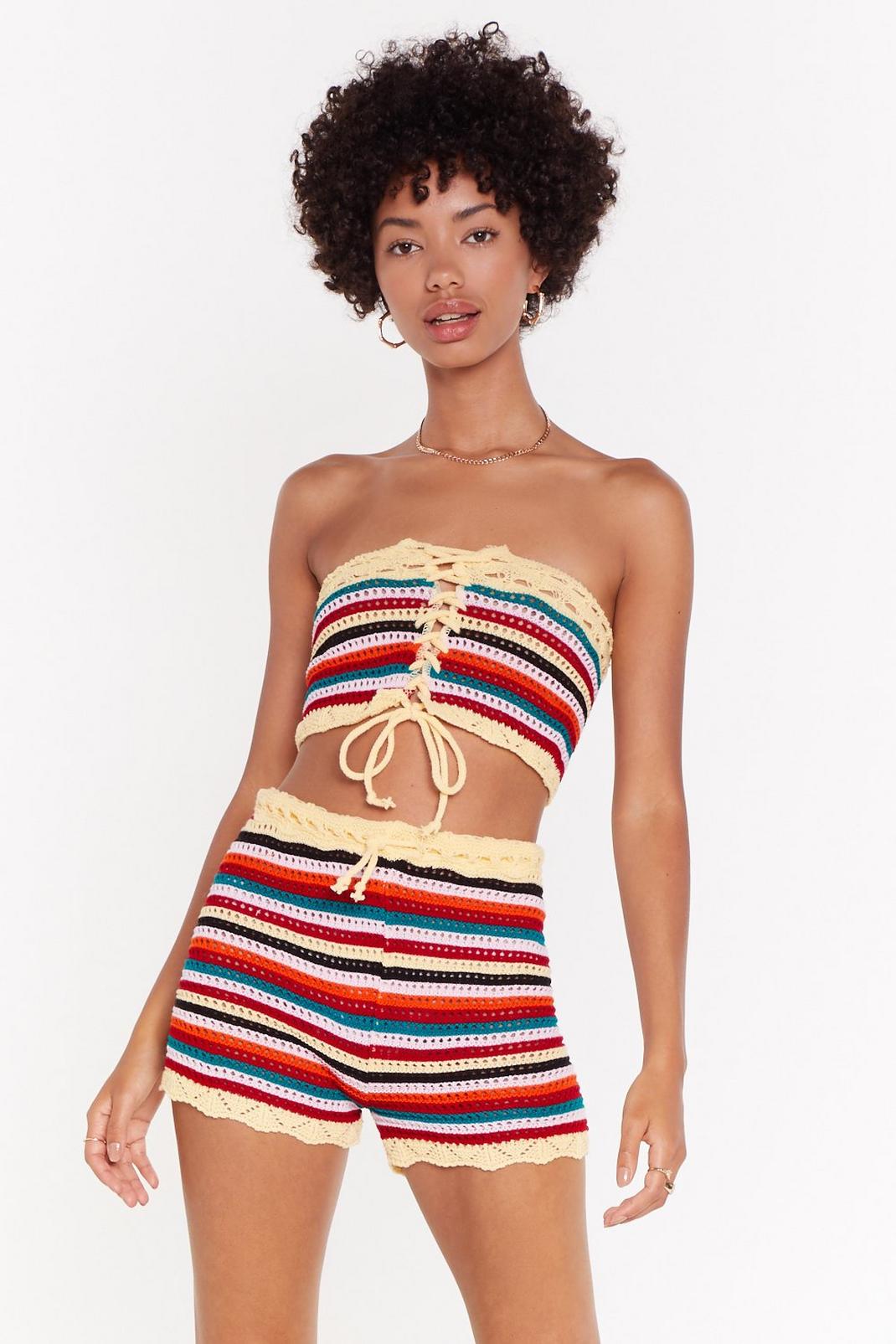 Let the Stripe One in Crochet Crop Top and Shorts Set image number 1